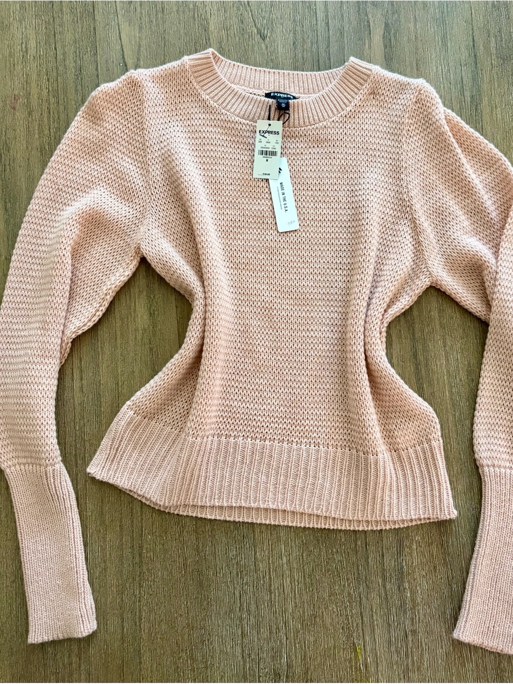 Express Lightweight Crewneck Sweater in Pale Pink